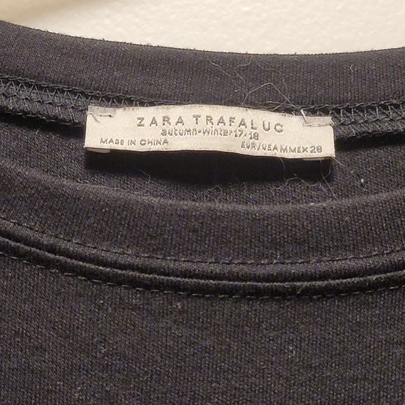 Zara Shift Dress Faux Leather Short Floral Embroidered Sleeves Black - Picture 3 of 3